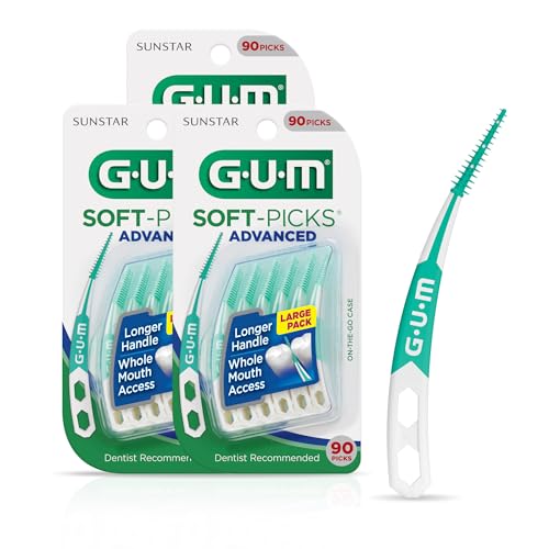 GUM Soft-Picks Advanced, Easy to Use Dental Picks for Teeth Cleaning and Gum Health, Disposable Interdental Brushes with Convenient Carry Case, Dentist Recommended Dental Picks, 90ct