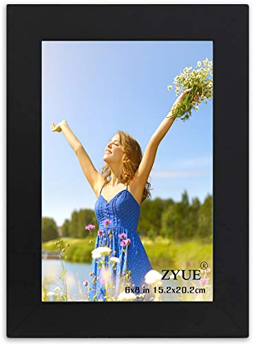 ZYUE 6x8 inch Picture Frame Made of 100% Solid Wood and High Definition PlexiGlass Display Pictures for Table Top Display and Wall Mounting Photo Frame Black