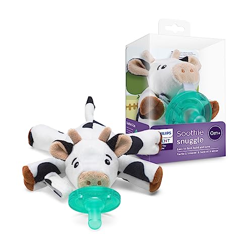 Philips Avent Soothie Snuggle Pacifier Holder with Detachable Pacifier, 0m+, Cow, SCF347/05