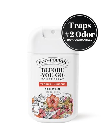 Poo-Pourri Before-You-Go Pocket Toilet Spray, Travel Essentials, Tropical Hibiscus, 1 Fl Oz, Up to 50 Uses, On-The-Go Bathroom Odor Deodorizer with Essential Oils, TSA Approved Size, Hibiscus, Apricot