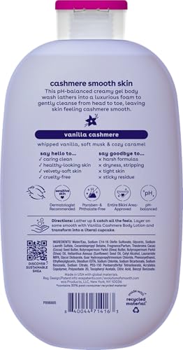 eos Shea Better Cashmere Body Wash, Vanilla Cashmere, Moisturizing, pH Balanced Body Wash, Creamy Gel Formula, Paraben & Phthalate Free, Sensitive Skin, 16 fl oz