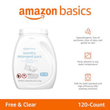 Amazon Basics Laundry Detergent Pacs, Hypoallergenic, Free & Clear, 120 Count (Previously Solimo)