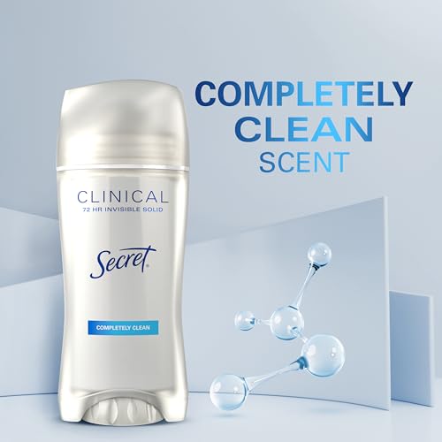 Secret Clinical Strength Antiperspirant Deodorant for Women, 3X Stress Protection, 72hr Sweat & Odor Protection, PH Balancing Minerals, Invisible Solid, Completely Clean Scent, 2.6 oz