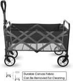 Collapsible Foldable Wagon, Beach Cart Large Capacity, Heavy Duty Folding Wagon Portable, Collapsible Wagon for Sports, Shopping, Camping (Black)