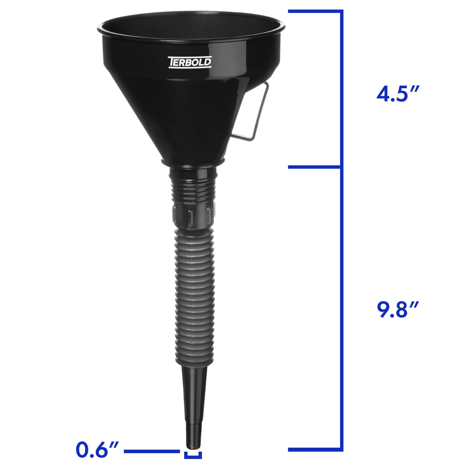 Terbold Automotive Flex Funnel with Hose | Wide Mouth Flexible Oil Funnel for Automotive Use - Gas, Transmission Fluid, Car Fuel, Oil Change (Blue)