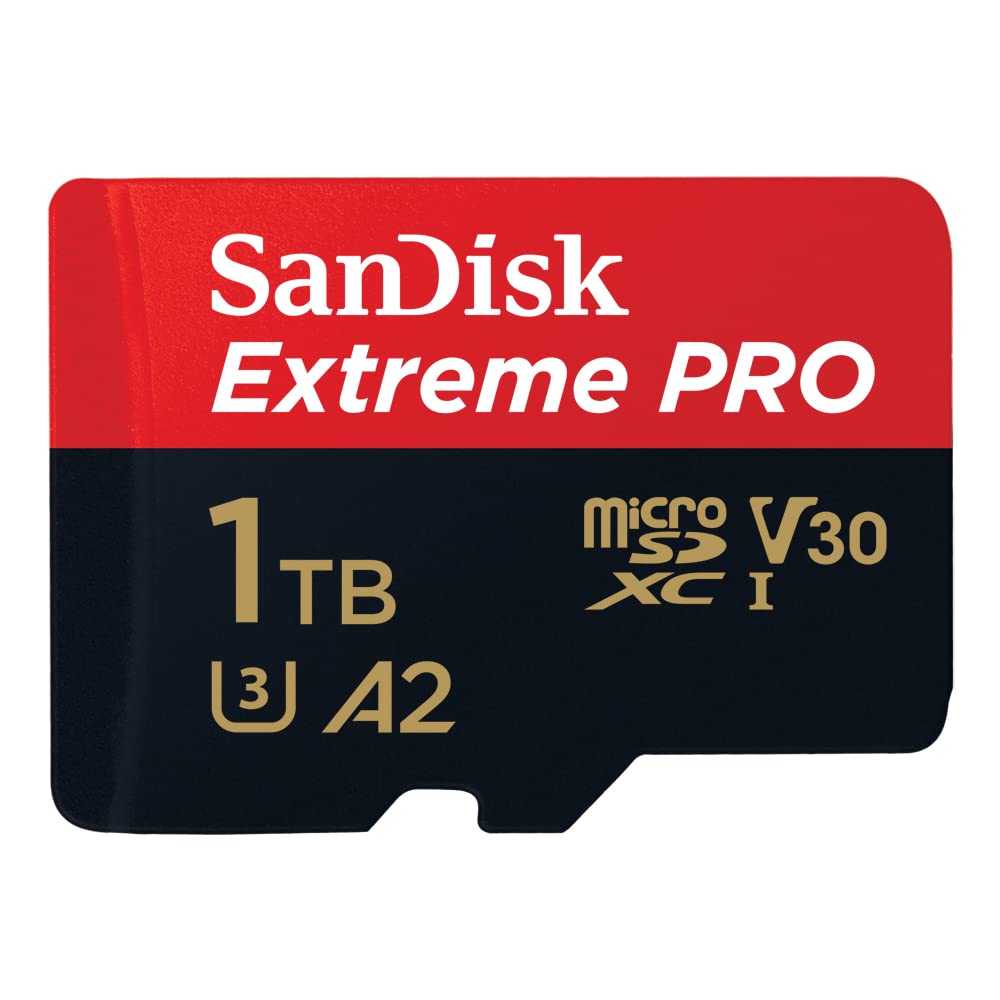 SanDisk Extreme PRO microSDXC UHS-I Memory Card 1 TB + Adapter & RescuePRO Deluxe (for Smartphones, Action Cameras or Drones, A2, Class 10, V30, U3, 200 MB/s Transfer)