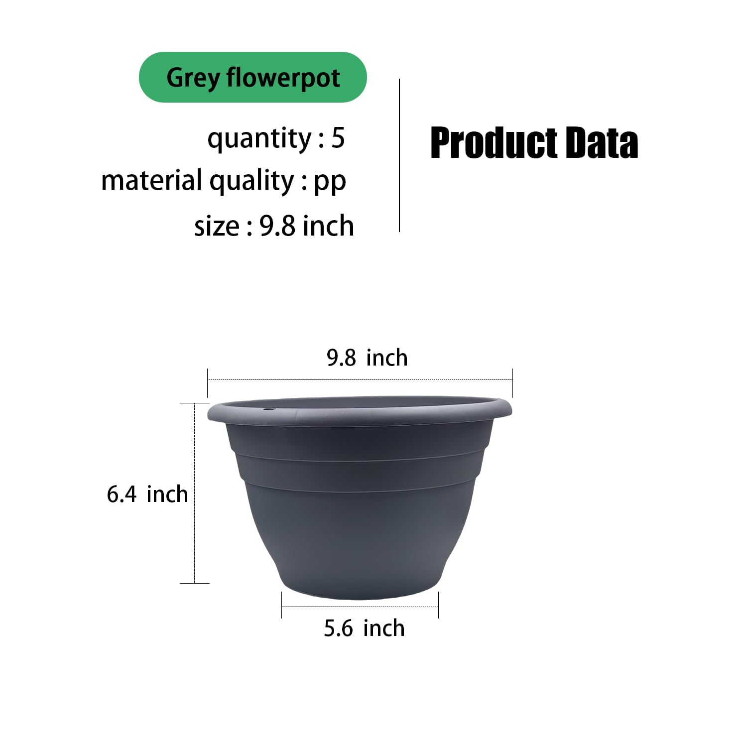 RooTrimmer Plant Pots Set of 5, 10 Inch Round Flower Pots, Thickened Plant Planters with Drainage Holes, Garden Pots for Indoor Outdoor (Dark Gray)