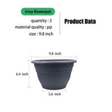 RooTrimmer Plant Pots Set of 5, 10 Inch Round Flower Pots, Thickened Plant Planters with Drainage Holes, Garden Pots for Indoor Outdoor (Dark Gray)