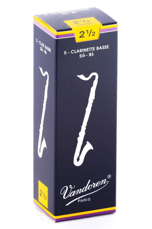 Vandoren CR1225 Bass Clarinet Traditional Reeds Strength 2.5; Box of 5