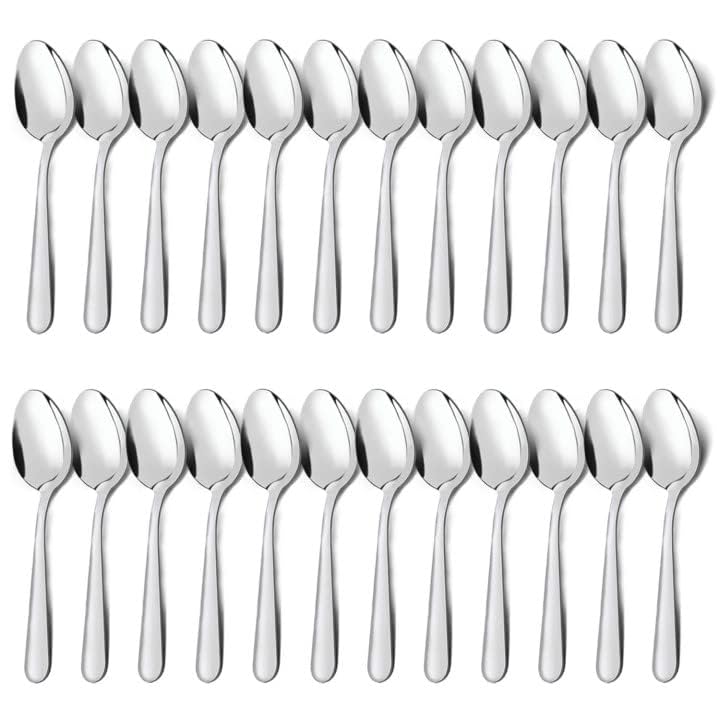 24-Piece Dinner Spoons Set (6.7 inch), Unokit Stainless Steel Spoons silverware, Dessert Spoon, Tablespoon, Silverware Spoons Only for Home, Kitchen or Restaurant - Mirror Polished, Dishwasher Safe