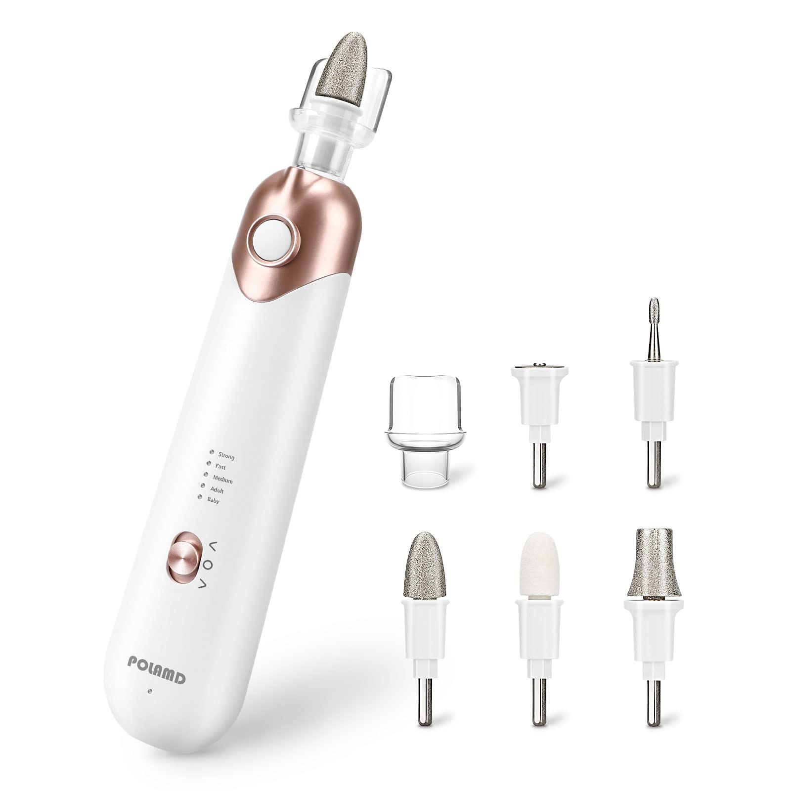 Professionelles Maniküre-Pediküre-Set, Elektrisches Nagelfeilen-Set, kabellose elektrische Nagelfräsmaschine, 5 Geschwindigkeiten Hand-Fußpflege-Werkzeug zum Nagelschleifen, Trimmen, Polieren (Weiß)