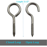 DGOL 10 pcs 2-1/2 Inch 304 Stainless Steel Screw-in Hooks Eye Bolt Ceiling Hook Screw Hanger Open Loop