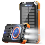 Solar Portable Charger 49800mAh Wireless Power Bank with 4 Built-in Cables Battery Pack, USB-C In&Out Put 15W Fast Charging Compatible with iPhone, Samsung, iPad, LED Flashlight Perfect for Camping