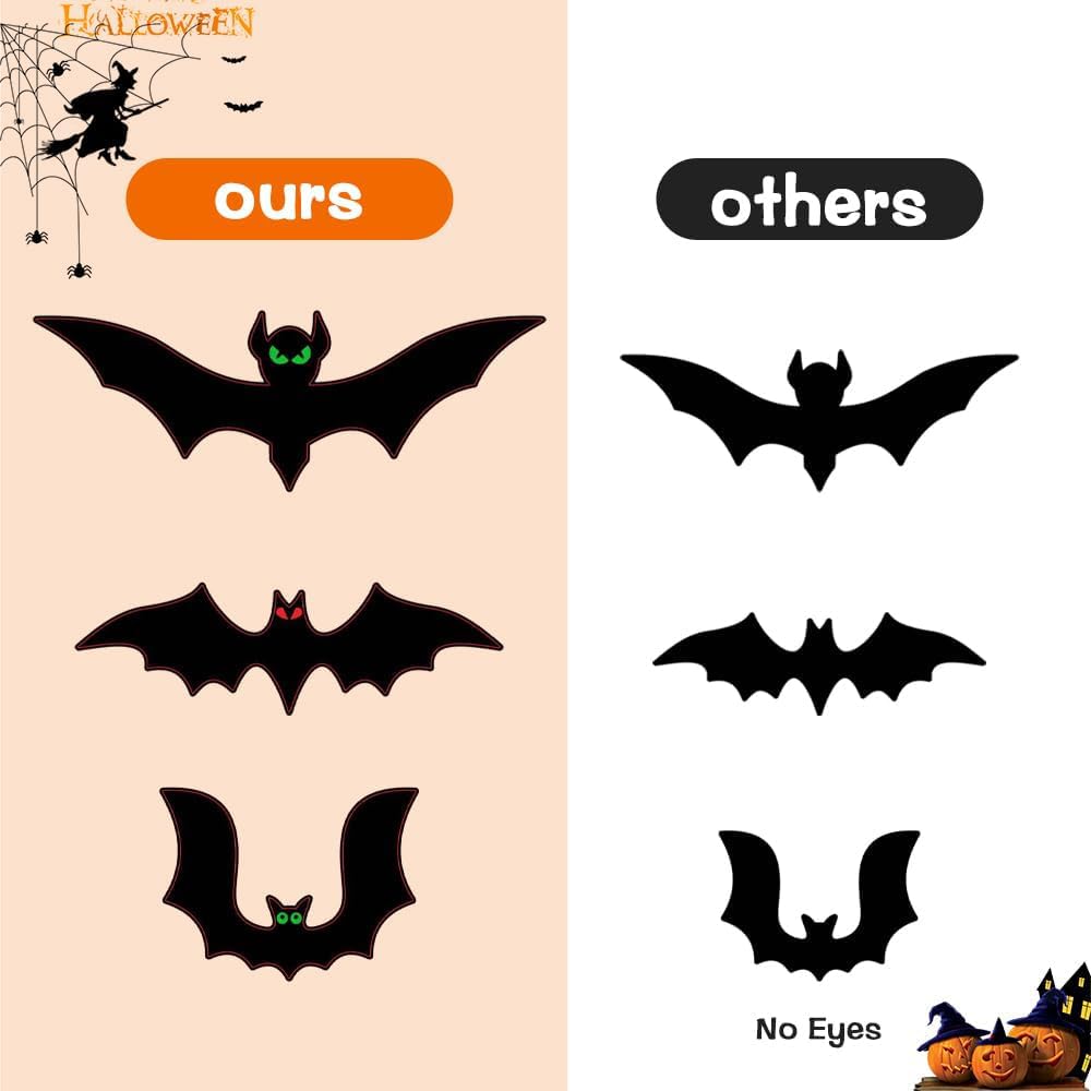 Magnetic Bats Halloween Garage Door Decorations, Magnet Bats Halloween Decorations with Individual Eyes for Garage Door, Car - 23 PCS