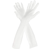 Wobe Long Opera Party 20s Satin Gloves Stretchy Adult Size 20.7" Elbow Length 1920s Opera Satin Long Gloves Classic Sun Protection Gloves Wedding Bride Etiquette Gloves for Women Girls White