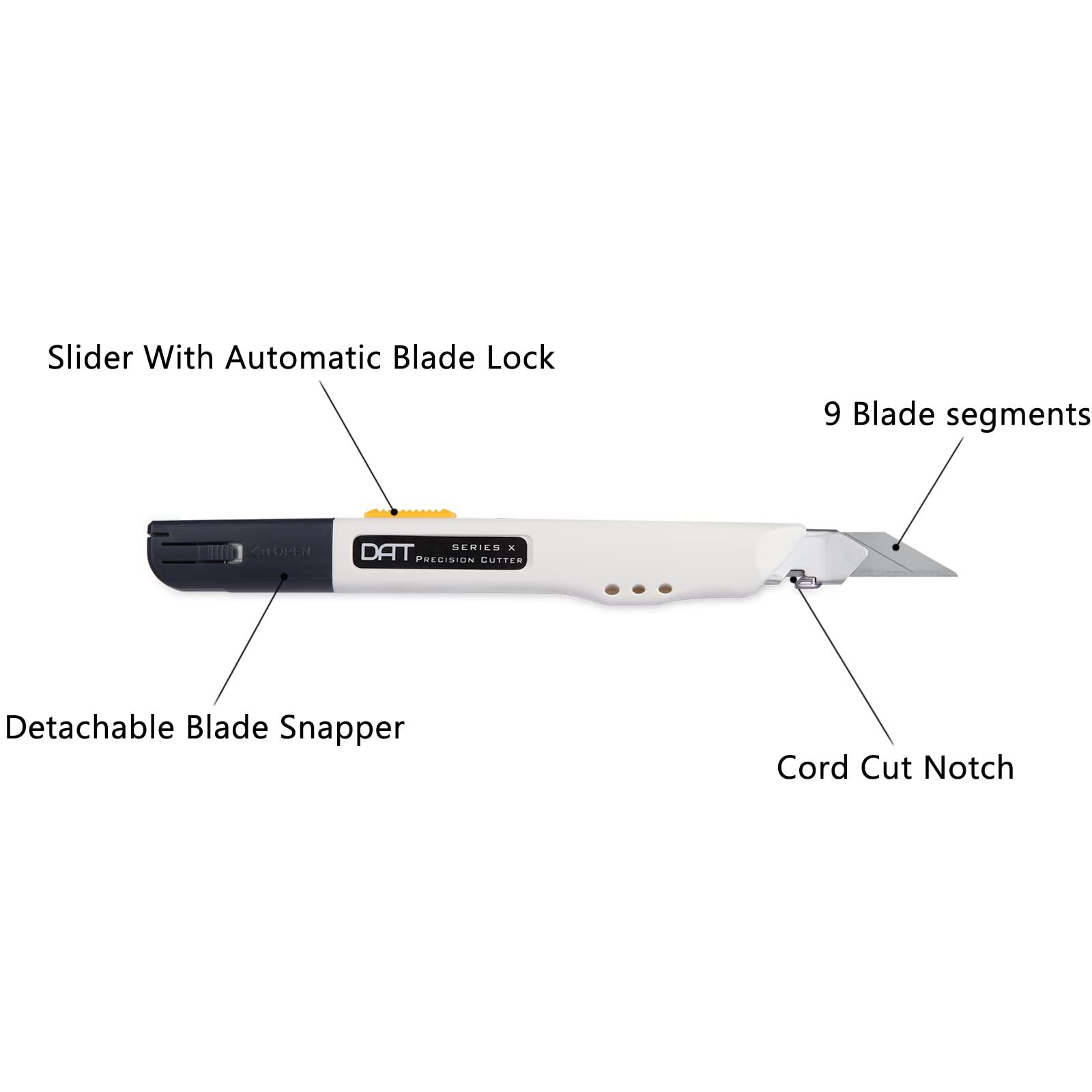 Utility Knife, DAT Series-X Portable Box Cutter, Fine Point Arts and Crafts Blade for Precision Cutting, with 10 Blade Pieces (White, 1 Cutter 10 Blades)