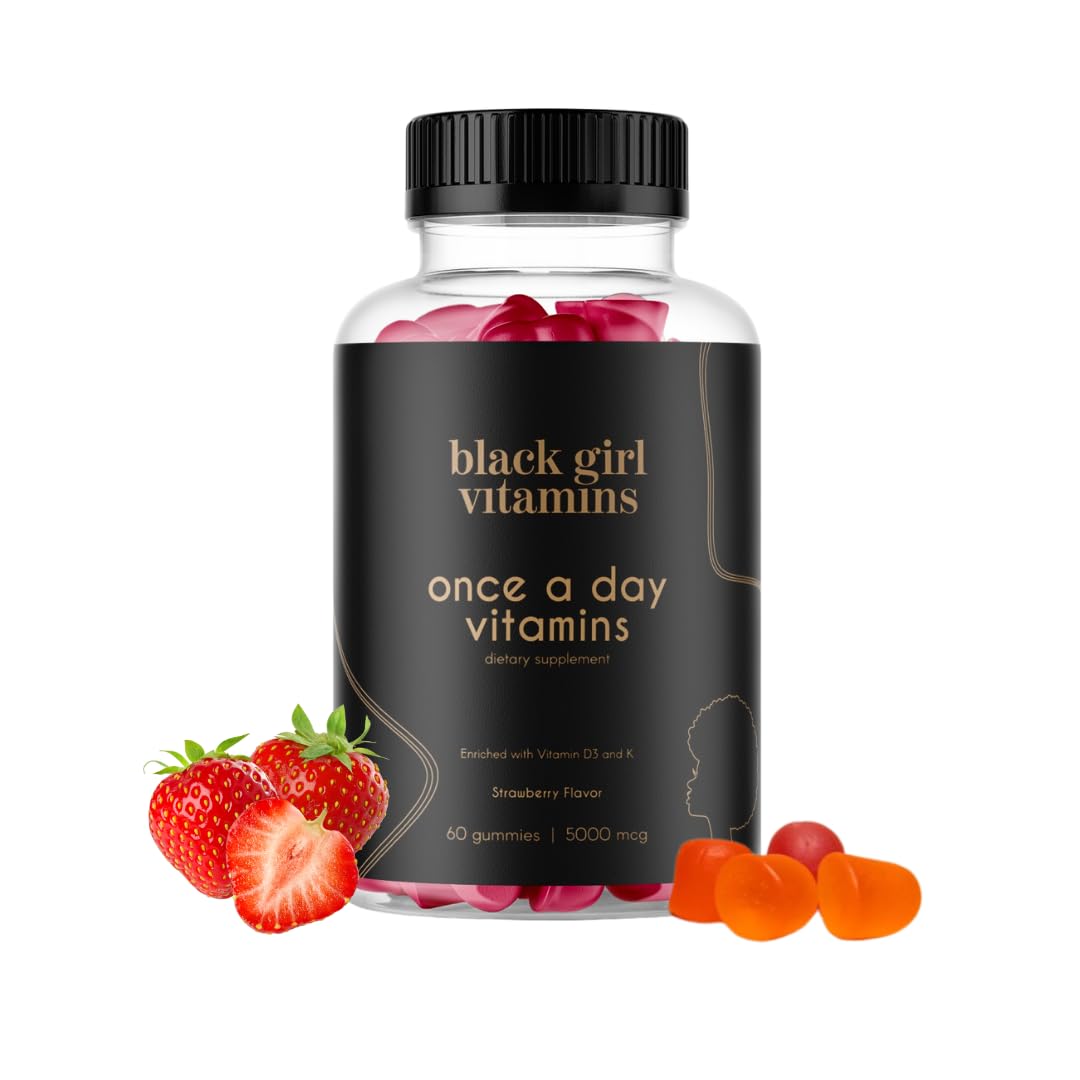 Black Girl Vitamins Once a Day - Womens Multivitamin Gummy - Vitamin A, B, C, E and Zinc. Multivitamin for Women, Immune Support. Vegan, Gluten-Free. Made in The USA (Strawberry, 30 Day Supply)