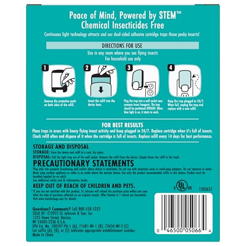 STEM Light Trap: Indoor Fruit Fly Trap, Effective Insect Control for Home, Attracts and Traps Flying Insects, Emits Soft Blue Light, Starter Kit with 1 Plug-In Device and 1 Cartridge