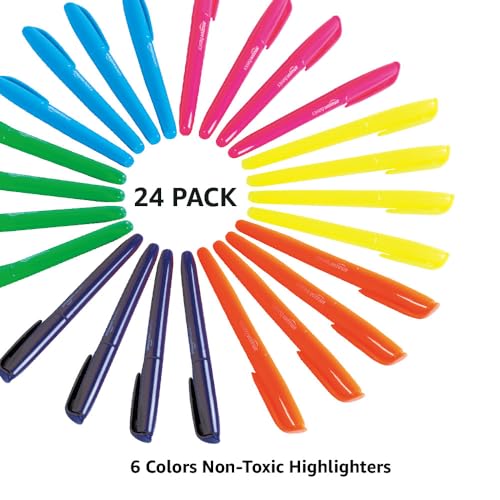 Amazon Basics Chisel Tip, Fluorescent Ink Highlighters, Assorted Colors - Pack of 12