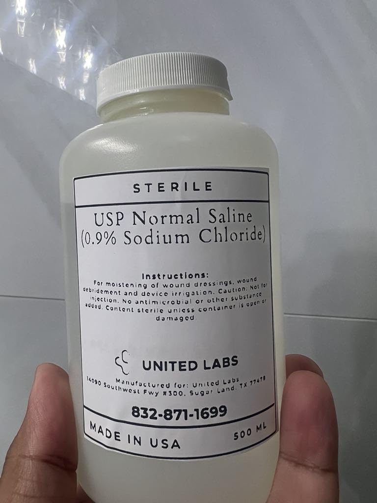 0.9% Sterile Saline Solution USP Normal 0.9% Sodium Chloride – Made in USA - 4 Pack Each 500 ml (2,000 ml Total)