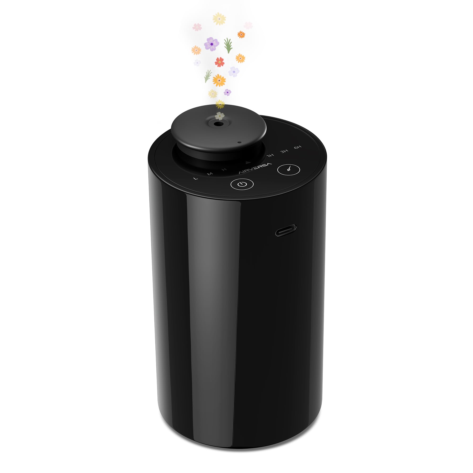 Airversa Waterless Diffuser for Essential Oil, Battery Operated Nebulizer, 0.7 Fl.Oz./ 20mL Capacity, Mini Scent Air Machine, 3 Countdown Timers & 3 Mist Levels for Home, Room, Car, Office - AN6 Black