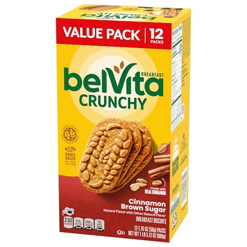 belVita Breakfast Bars Biscuits, Cinnamon Brown Sugar, Value Pack, 12 Packs (4 Biscuits Per Pack)