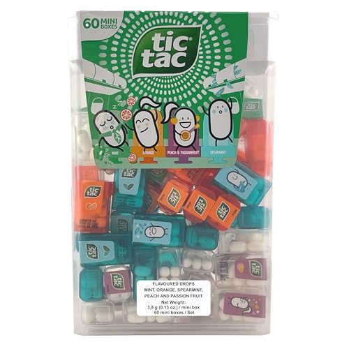 TIC TAC Box with 60 Mini Boxes (Mint, Orange, Spearmint, Peach and Passion fruit) 234g by Tic Tac