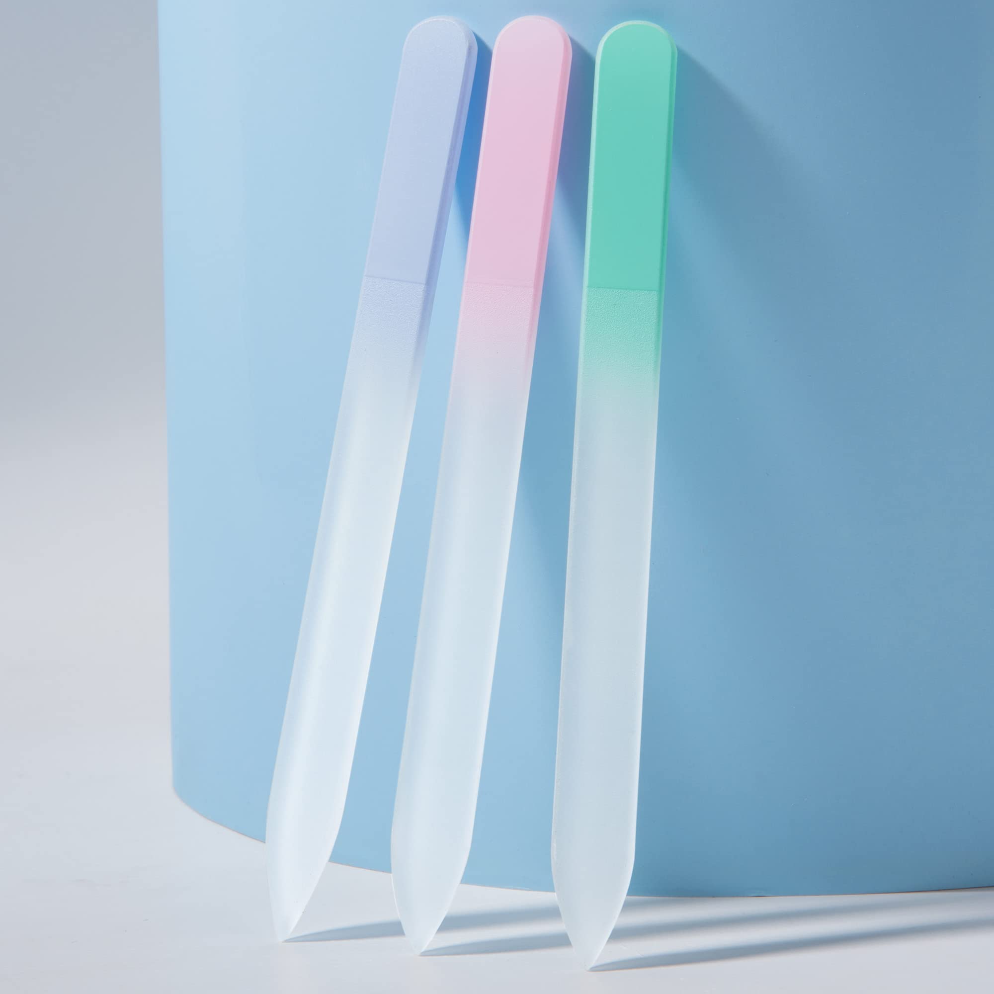 Glass Nail File 3 Pack for Natural Nails, Crystal Fingernail Files with Case Etched Nail Filer Professional Nail File Glass Lima de uñas, Unique Christmas Gifts Stocking Stuffers for Women Adults
