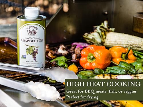 La Tourangelle, Expeller-Pressed Grapeseed Oil, High Heat Neutral Cooking Oil, Cast Iron Seasoning, Also Great for Skin, Hair, and DIY Beauty Recipes, 16.9 fl oz