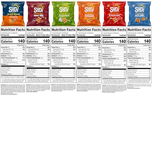 SunChips 100% Whole Grain Snacks, 6 Flavor Variety Pack, 1 oz Bags (Pack of 21)