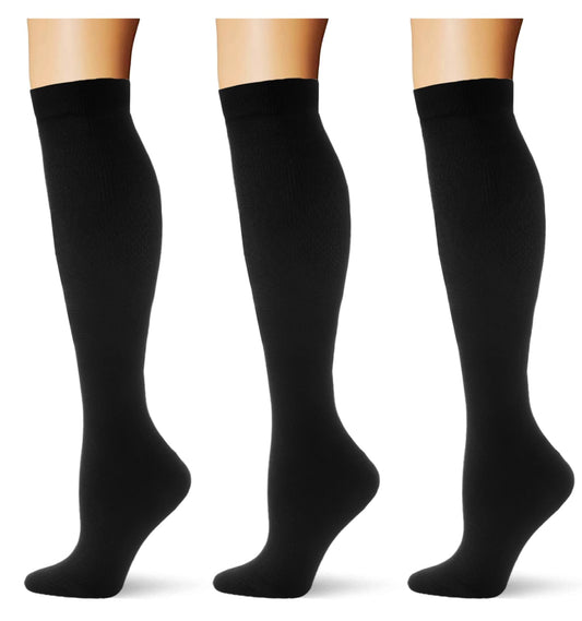 (3 pairs) Compression Socks 20-30 mmHg Long Socks for Women and Knee High Socks for Women 3 Black S/M