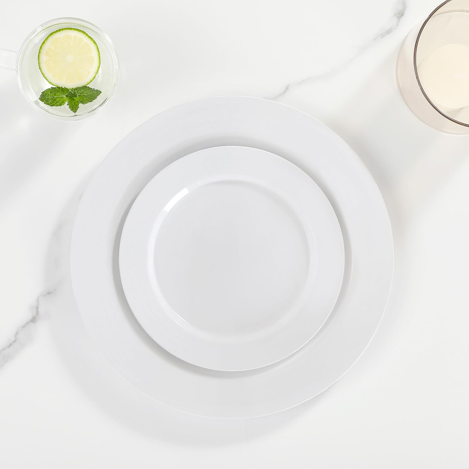 AOZITA 200pcs White Plastic Plates, Disposable Plates for Party, Heavy Duty Plastic Plates - 100 Dinner Plates and 100 Salad Plates, for Weddings, Parties and Events
