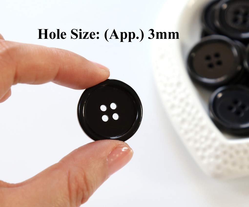 GANSSIA 1 Inch (25mm) Black Resin Buttons Sewing Flatback Button for Garment DIY Craft Decoration Pack of 50PCS