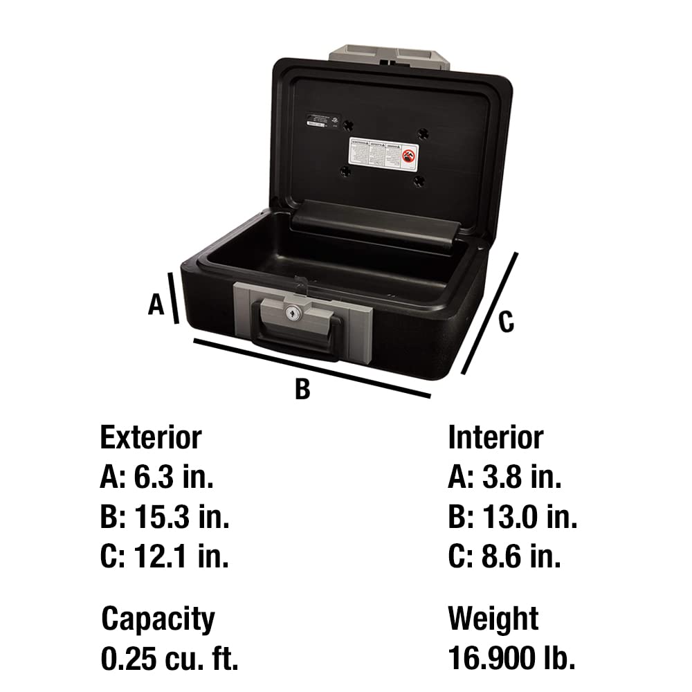 SentrySafe Fireproof Safe Box with Key Lock, Chest Safe with Carrying Handle to Secure Money, Jewelry, Documents, 0.25 Cubic Feet, 6.3 x 15.3 x 12.1 Inches, 1160