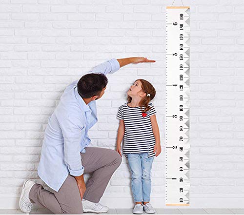 SUJAYU Growth Chart for Kids, Canvas Height Chart Ruler Removable Wood Hanging Wall Ruler Measurement Chart for Home Decoration (White)