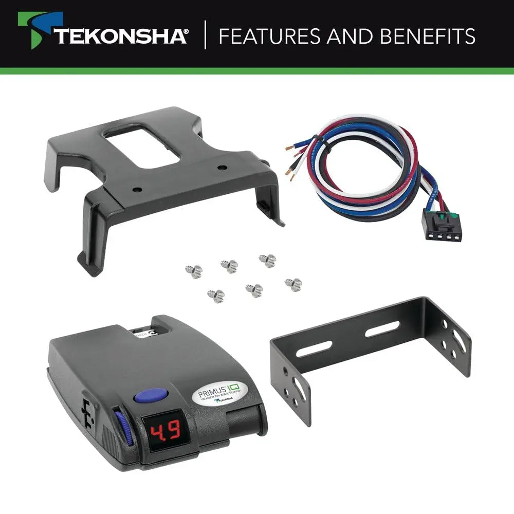Tekonsha 90160 Primus IQ, Proportional Brake Controller for Trailers with 1-3 Axles, compatible with Ford, GM, Chevy, Dodge, RAM, Toyota, Jeep. Wiring Harness Sold Separately.