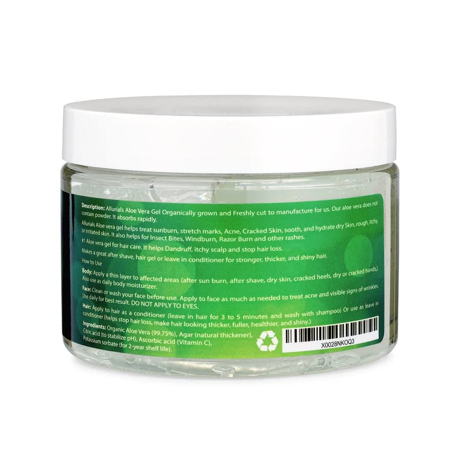 Allurials 100% Pure & Organic Aloe Vera Gel, Clinically tested & Dermatologist approved, Hydrates & Heals Dry & Damaged Skin & Hair- 12 Oz