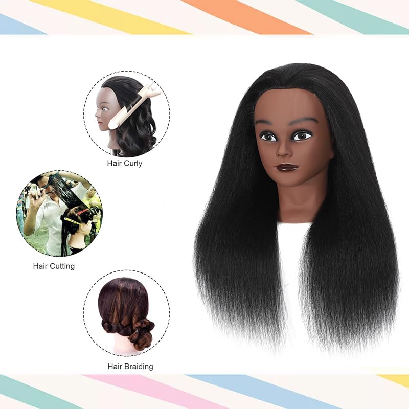 16 Inch 100% Real Hair Mannequin Head Training Head Manikin Cosmetology Doll Head for Hairdresser Practice Braiding Hair Styling with Clamp stand (16 -Inch)