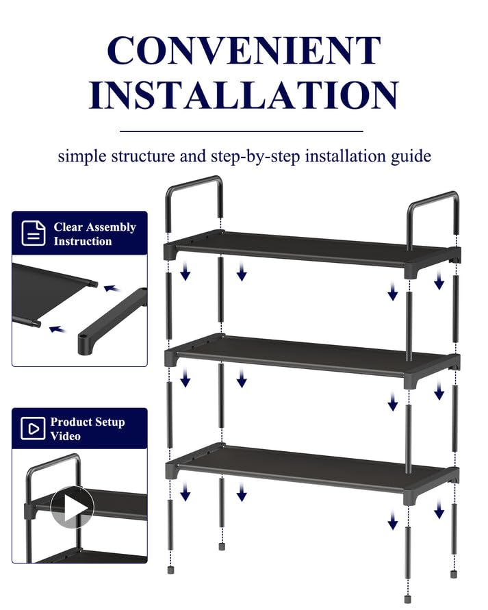 Kitsure Shoe Rack for Closet, Sturdy Shoe Storage for Entryway, Space-Saving Shoe Rack Small and Shoe Shelf, 27.6" Wide, Black