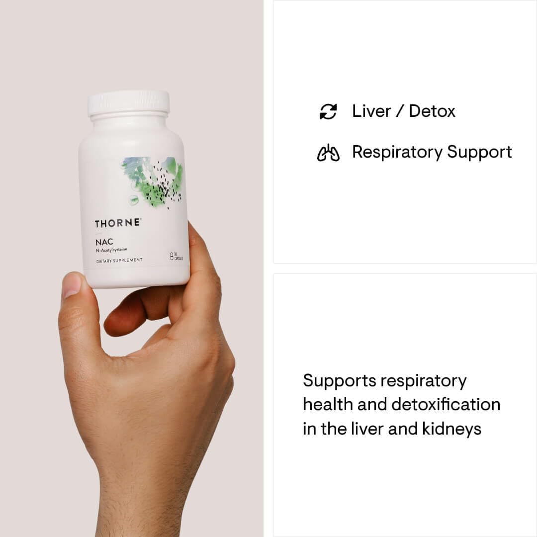 THORNE - NAC - N-Acetylcysteine - 500mg - Supports Respiratory Health and Immune Function*; Promotes Liver and Kidney Detox - 90 Capsules