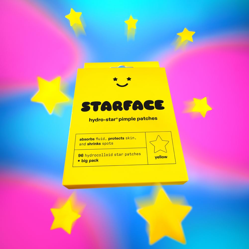 Starface Party Pack Big Pack Hydro-Stars, Colorful Hydrocolloid Pimple Patches, Absorb Fluid and Reduce Redness, Cute Star Shape (96 Count)