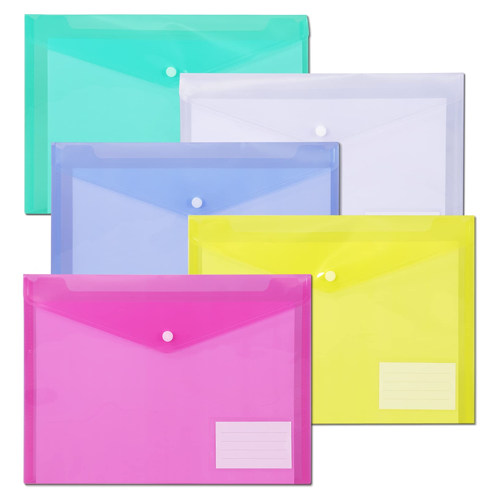 10 Pack File Folders,Plastic Envelope Folder,US Letter Size Poly Envelopes with Label Pocket,Folders for Documents,A4 Plastic folders, Plastic Envelopes for Documents,Clear Folders, Assorted Color