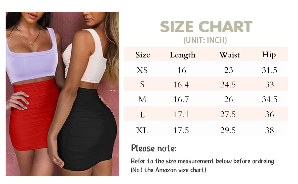 YMDUCH Women's Sexy High Waist Solid Tight Ruched Bodycon Mini Club Skirt White