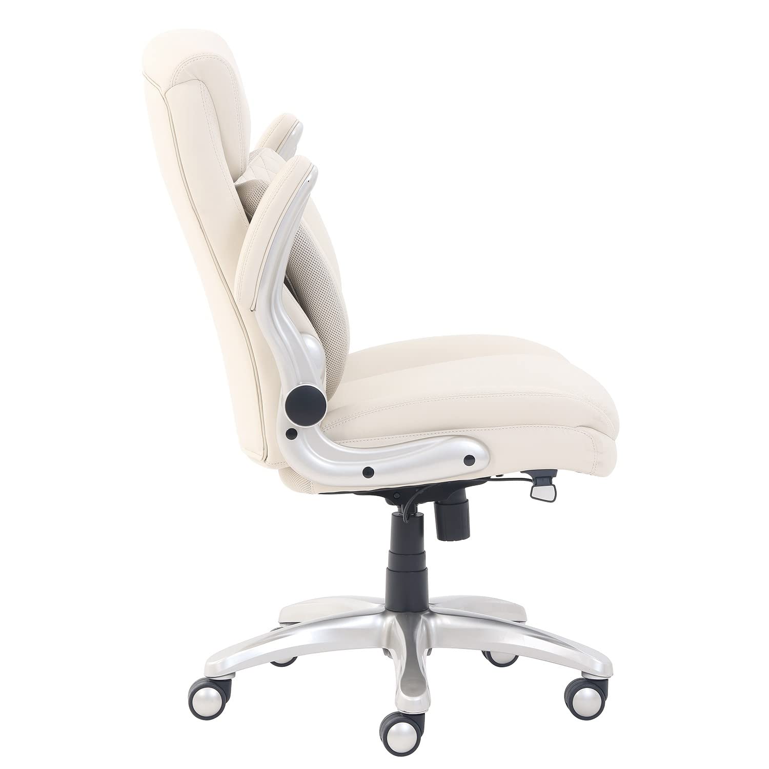 Amazon Basics Ergonomic Executive Office Desk Chair with Lumbar Support, Flip-up Armrests, Adjustable Height, Cream Leather