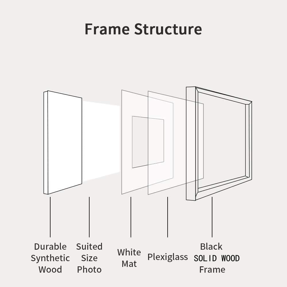 ZYUE 6x8 inch Picture Frame Made of 100% Solid Wood and High Definition PlexiGlass Display Pictures for Table Top Display and Wall Mounting Photo Frame Black