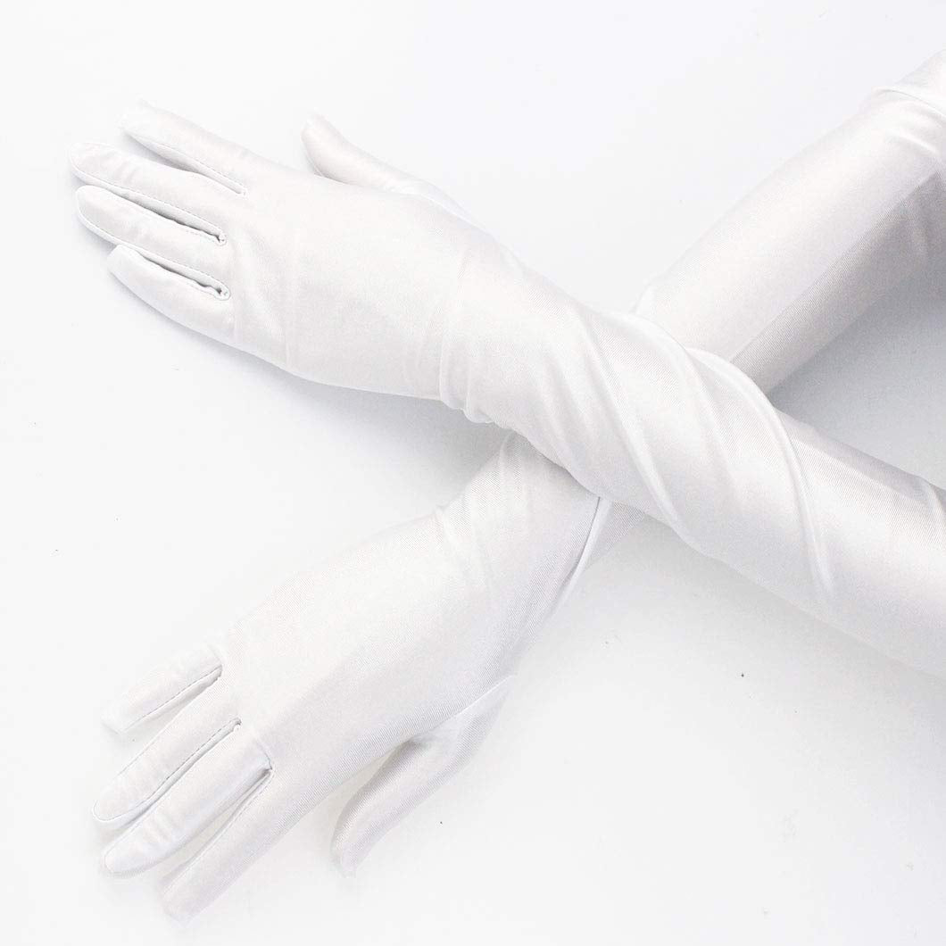 Wobe Long Opera Party 20s Satin Gloves Stretchy Adult Size 20.7" Elbow Length 1920s Opera Satin Long Gloves Classic Sun Protection Gloves Wedding Bride Etiquette Gloves for Women Girls White