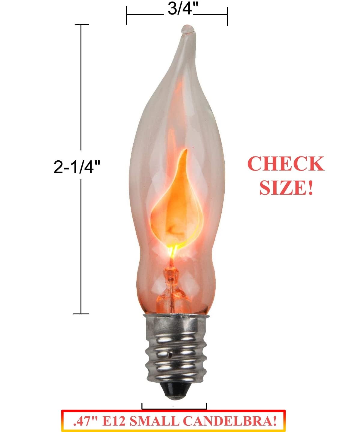 Creative Hobbies® A101 Flicker Flame Light Bulb - 3 Watt, 130 Volt, E12 Candelabra Base, Nickel Plated Base - Dances with a Flickering Orange Glow | 5 Pack