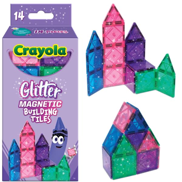 CreateOn Crayola Magnetic Tiles, Building Set for Kids, Magnetic Building Toys for Kids, STEM Travel Toys for Boys and Girls Ages 3+, 14-Piece Set (Pastel)