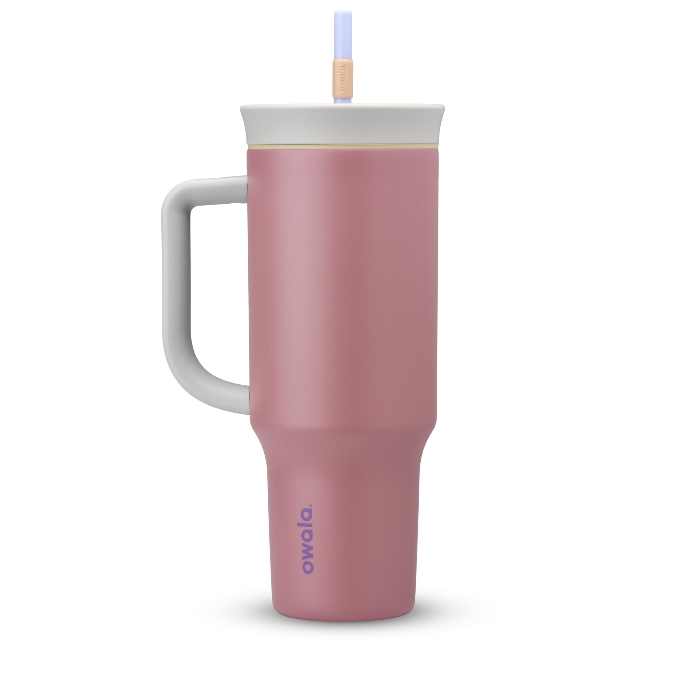 Owala Stainless Steel Triple Layer Insulated Travel Tumbler with Spill Resistant Lid, Straw, and Carry Handle, BPA Free, 40 oz, Light Purple (Whimsical Daydream)