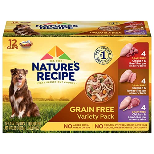 Nature's Recipe Grain Free Wet Dog Food, Chicken/Venison/Duck Variety Pack, 2.75 Ounce Cup (Pack of 24)